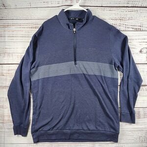 TravisMathew Golf 1/4 Zip Pullover Men's XXL Blue Striped Performance Sweater